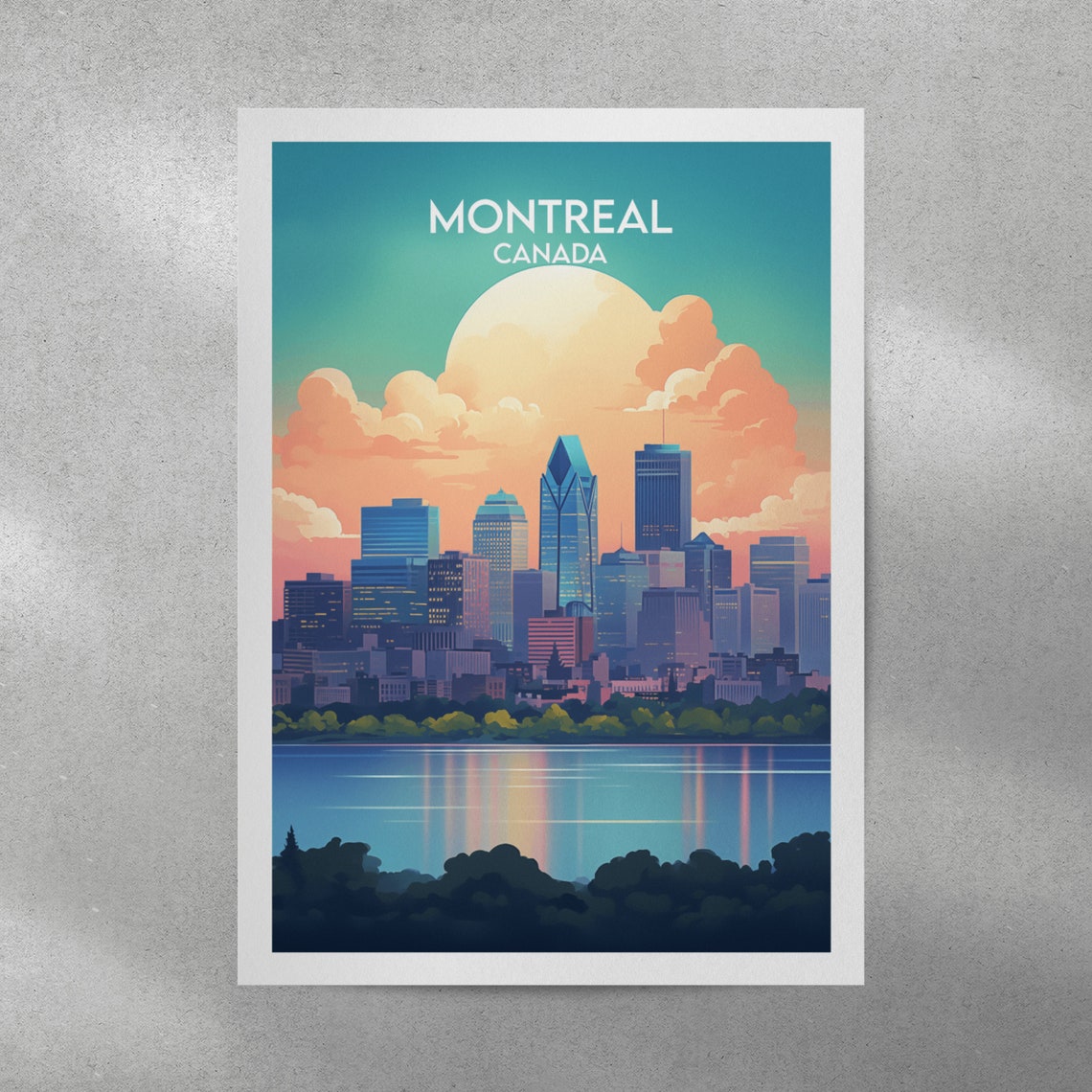 Montreal Canada Skyline River Sunset Retro Vintage Travel Poster - Image 2