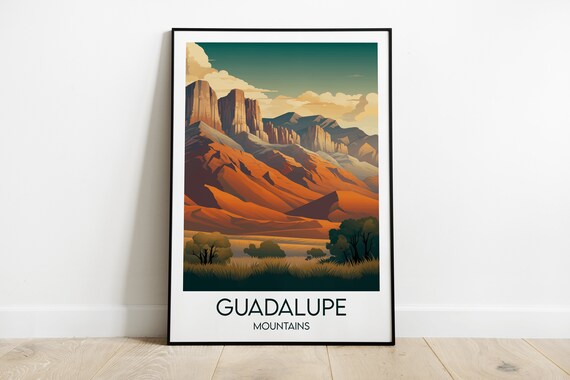 Guadalupe Mountains Texas Desert Sunset Vintage Travel Poster
