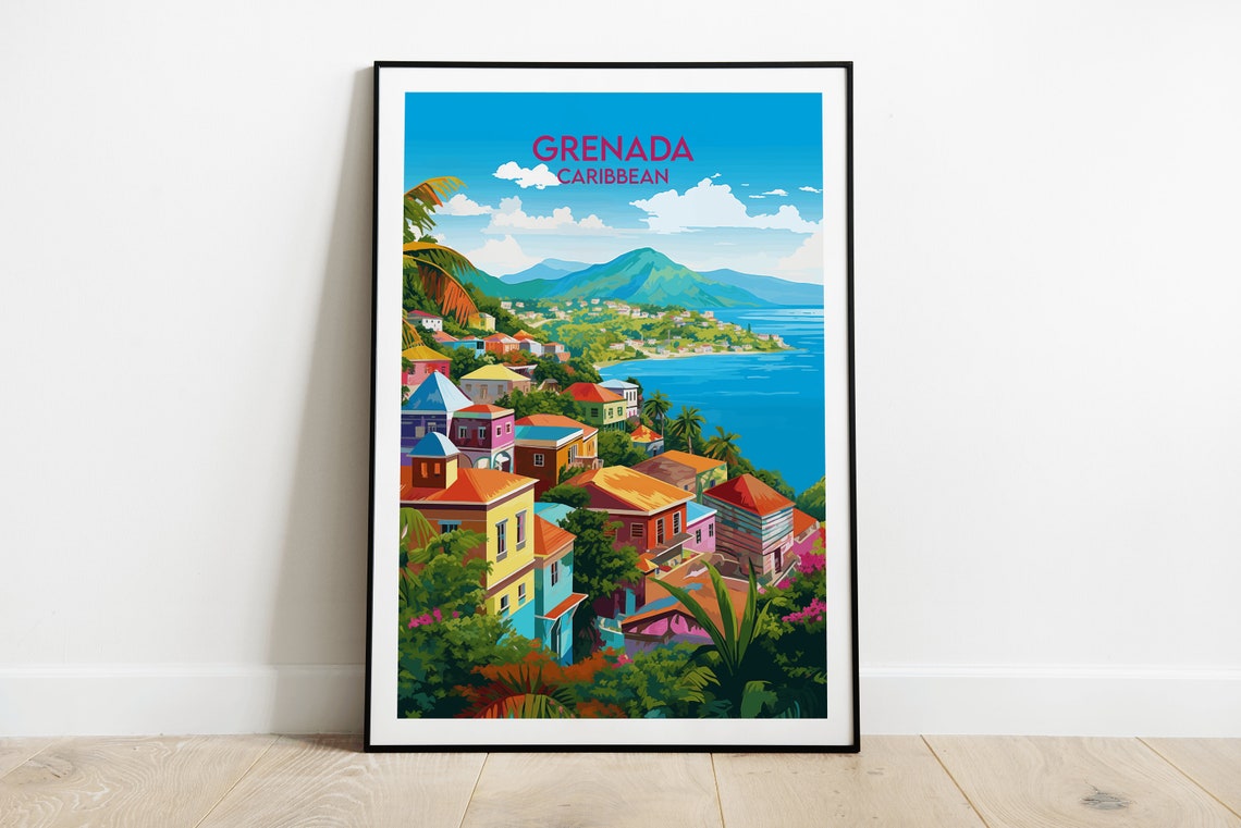 Grenada Travel Print Caribbean Poster Custom Personalised Wedding Birthday Gift