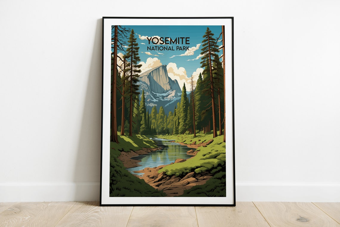 Scenic Vintage Yosemite National Park Half Dome River Poster