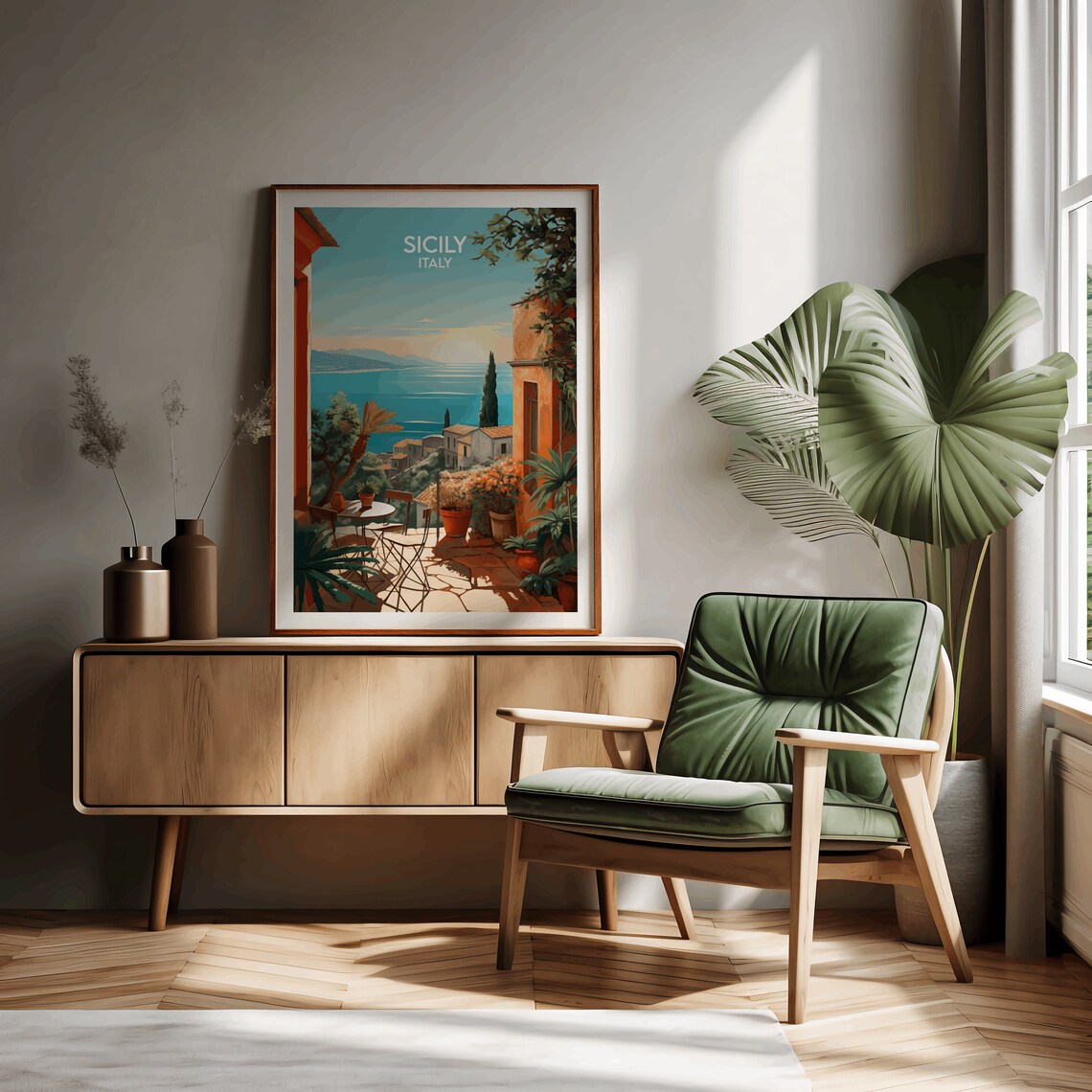 Sicily Italy Terrace Sea View Coast Sunset Village Travel Poster - Image 2