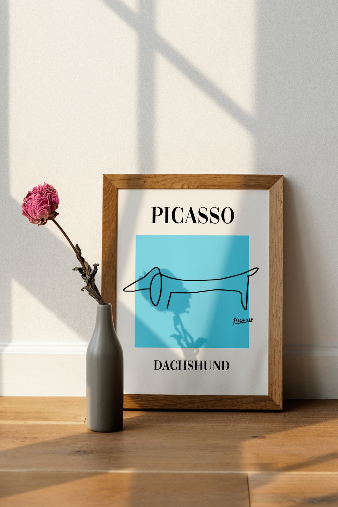 Picasso Dachshund Dog Line Art Drawing Blue Exhibition Poster - Image 5