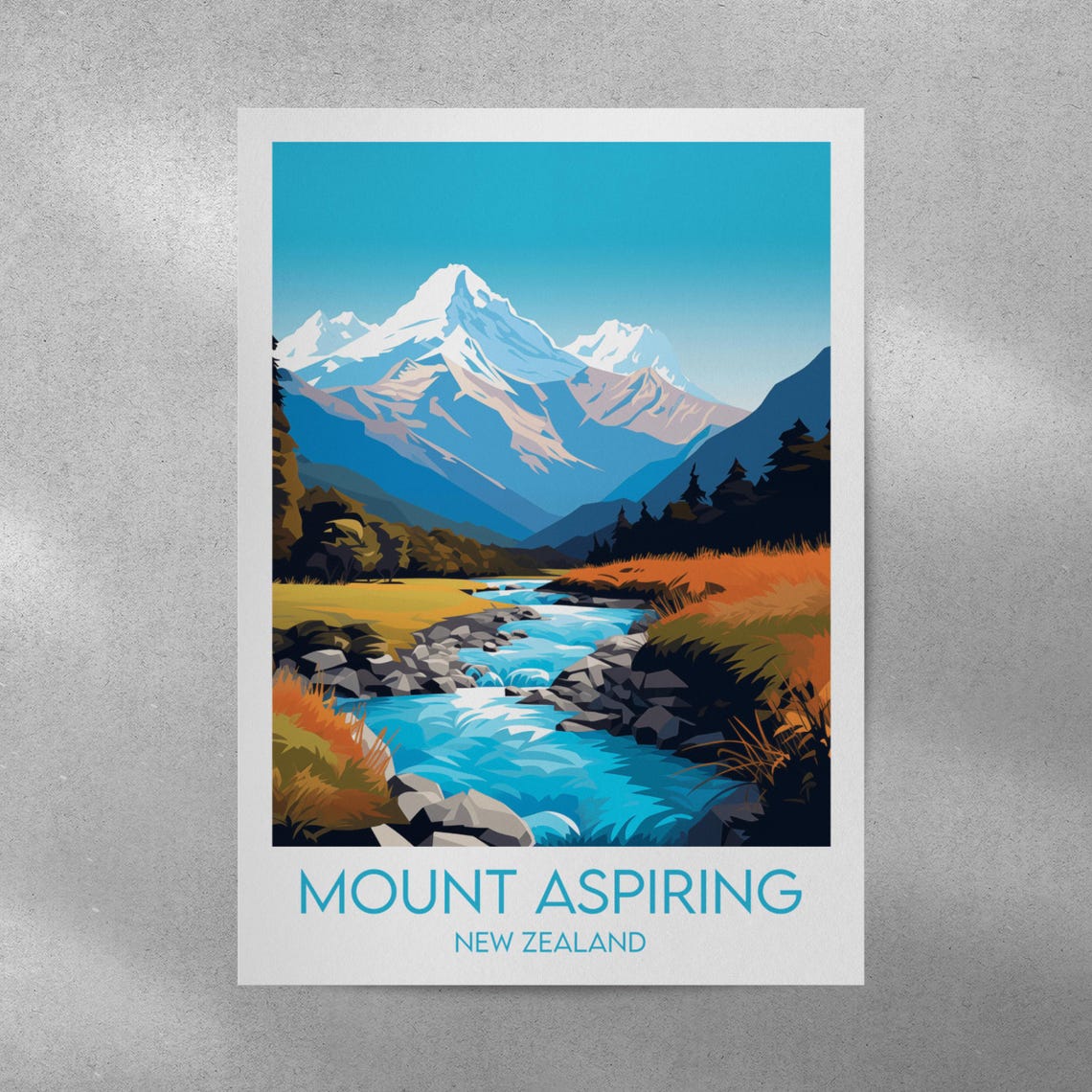 Mount Aspiring New Zealand Snowy Mountain River Valley Poster - Image 4