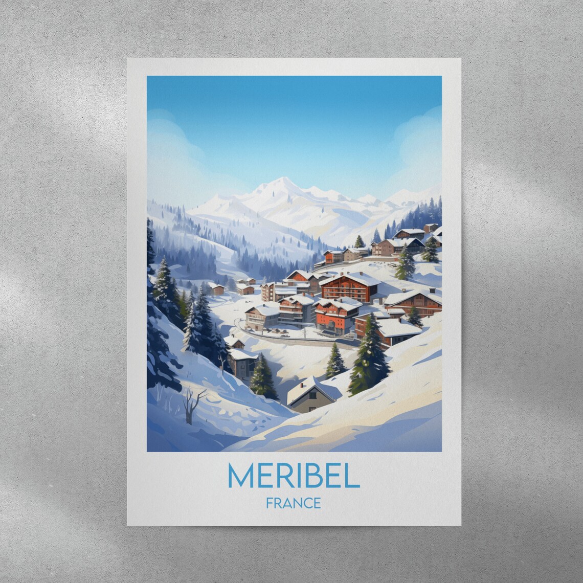 Meribel France Alpine Ski Resort Snowy Village Retro Travel Poster - Image 4