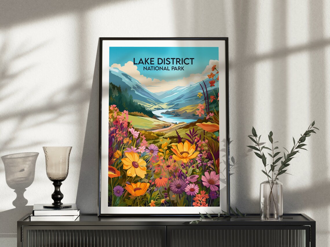 Lake District National Park Wildflower Meadow Mountain Travel Poster - Image 3