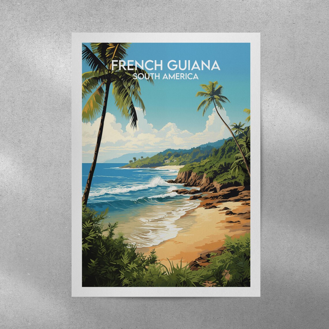 French Guiana South America Blue Water Beach Palm Coast Poster - Image 4