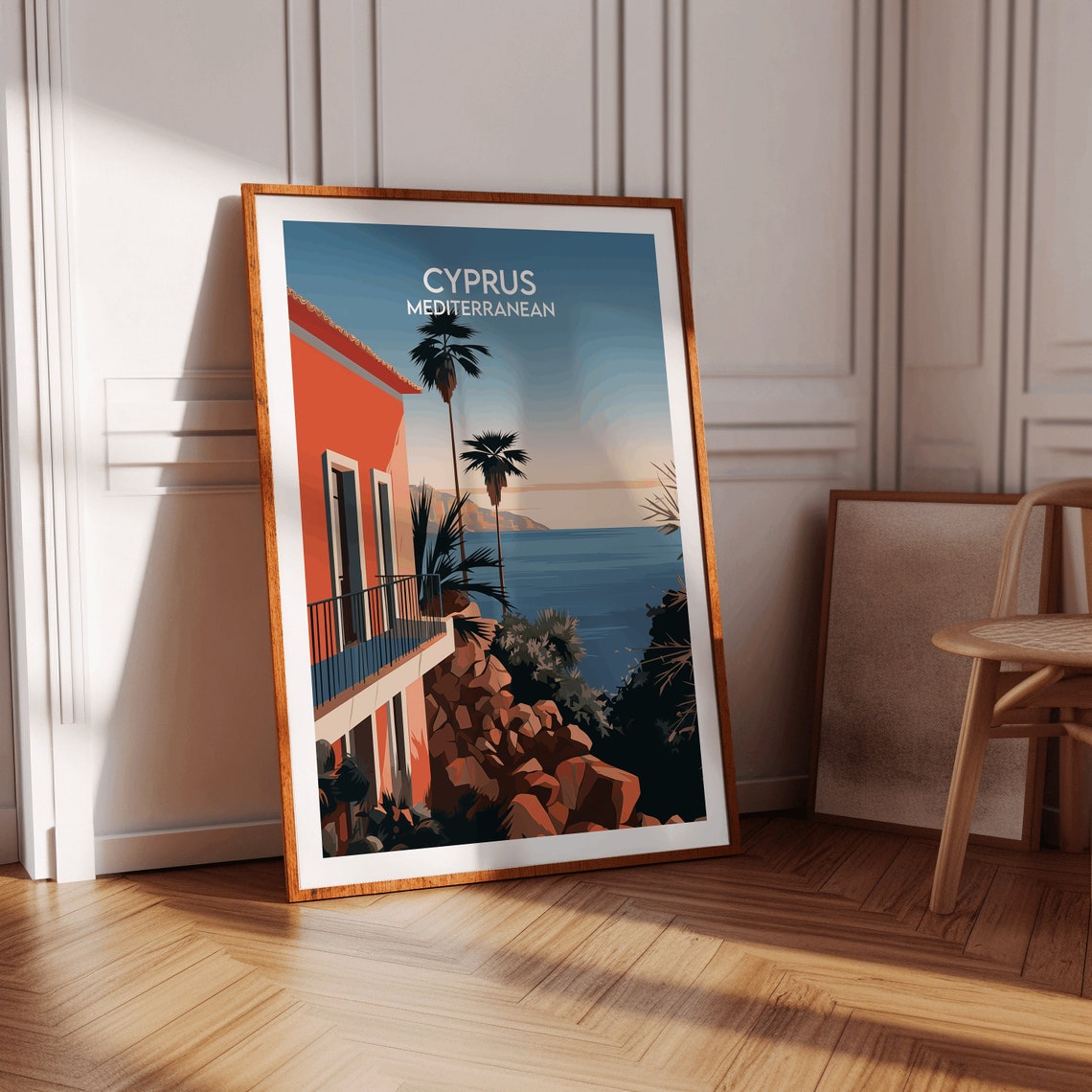 Cyprus Mediterranean Villa Seaside Sunset Palm Silhouette Poster - Image 2