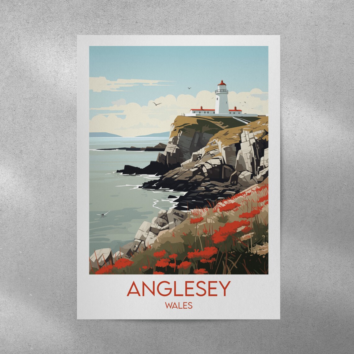 Anglesey Wales Lighthouse Coastal Vintage Style Travel Poster - Image 4