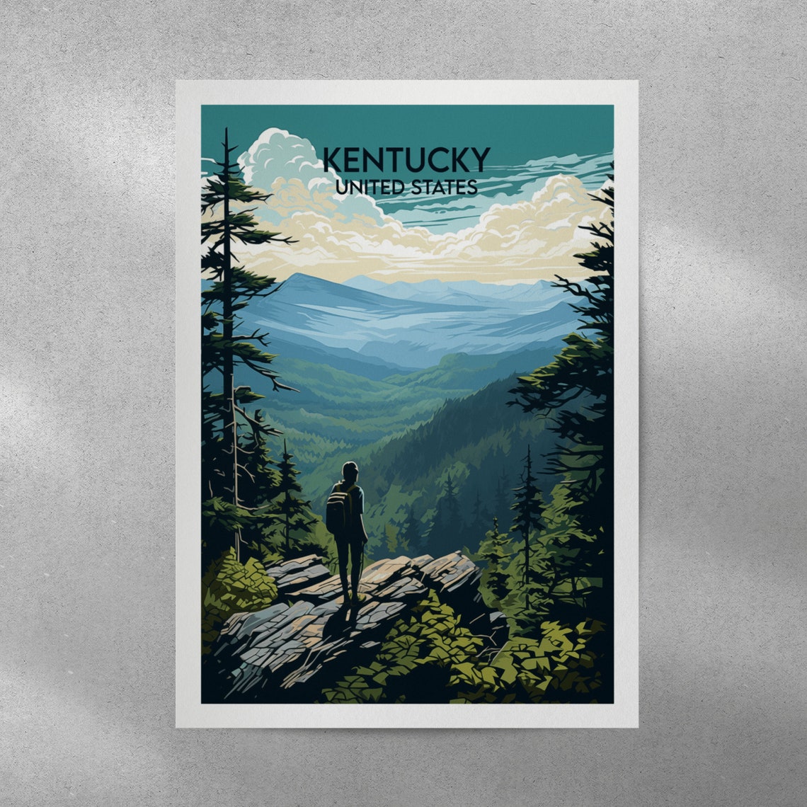 Kentucky Bluegrass Mountains Hiker Overlook Adventure Travel Poster - Image 3