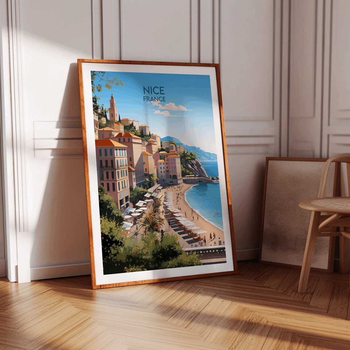 Nice France Riviera Beachfront Promenade Vintage Style Travel Poster - Image 3