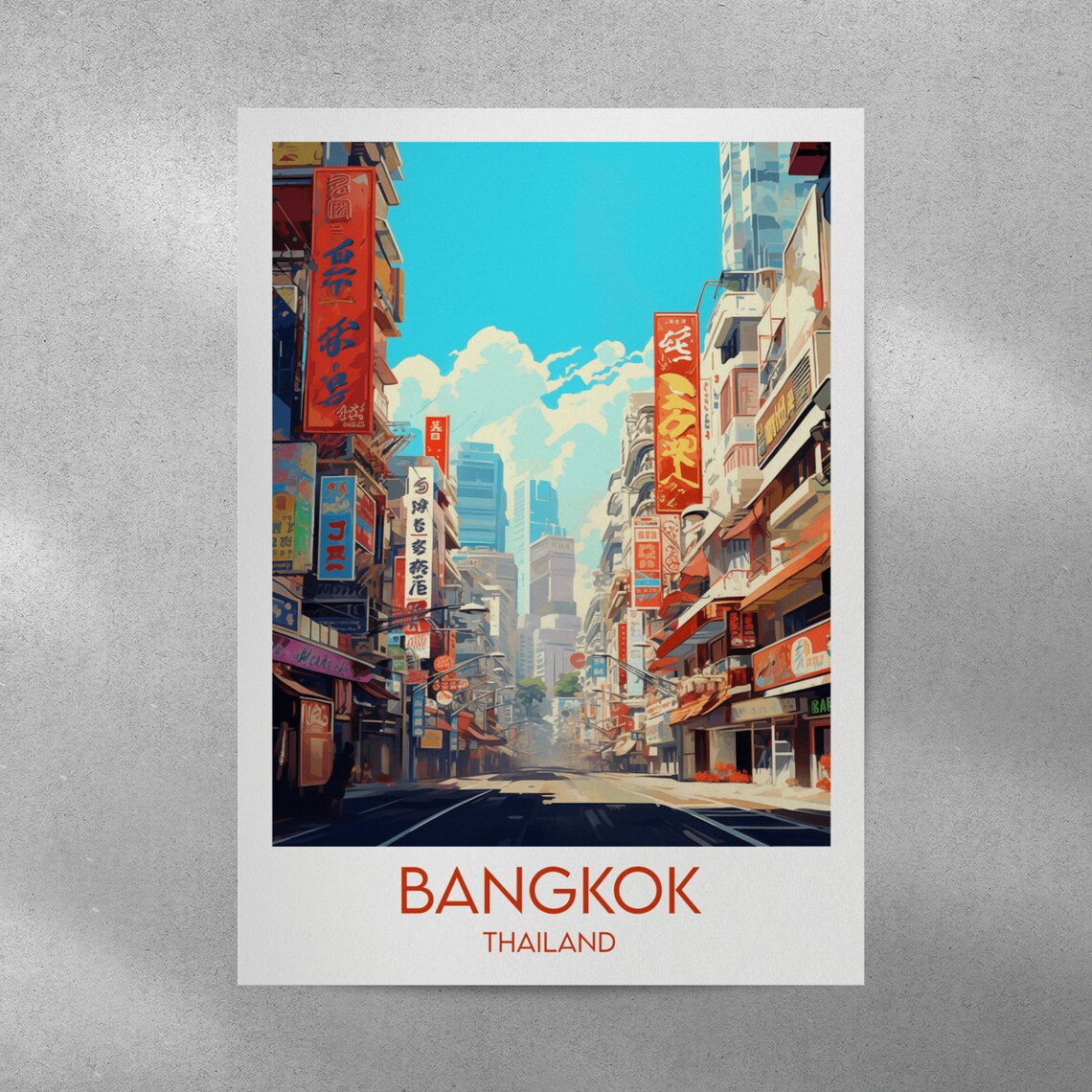 Bangkok Thailand Neon Signs Street Scene Minimal Travel Poster - Image 3
