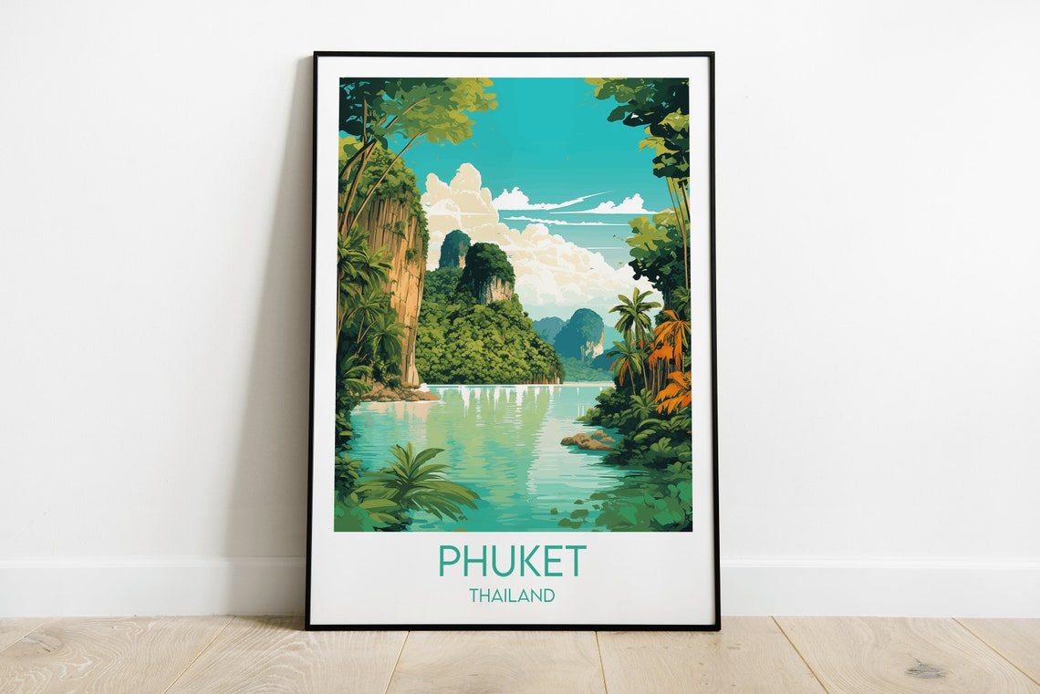 Phuket Thailand Limestone Karst Lagoon Jungle Water Travel Poster
