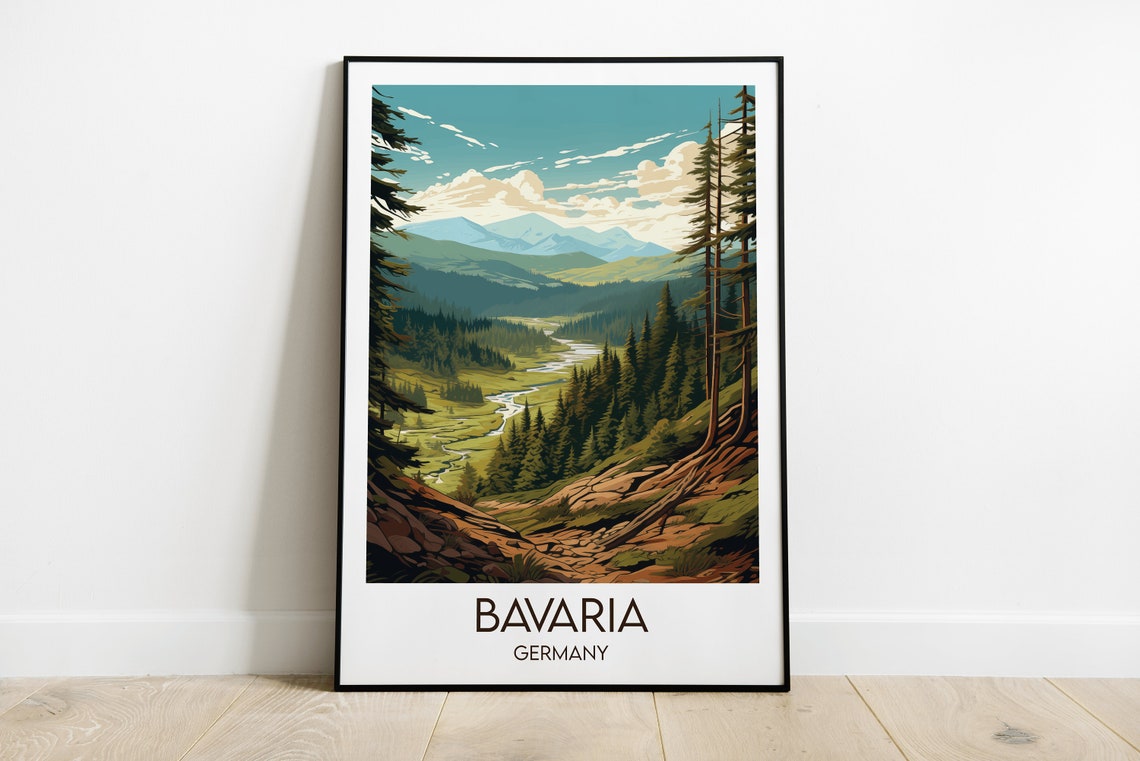 Bavaria Germany Alpine Valley Pine Forest Mountain Travel Poster