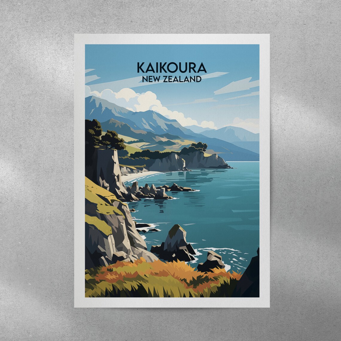 Kaikoura New Zealand Rocky Cove Ocean Scenic Retro Travel Poster - Image 3