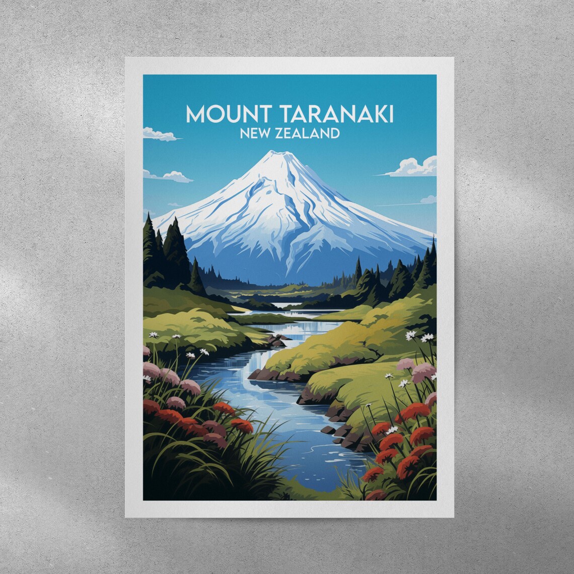 Mount Taranaki New Zealand Alpine River Wildflower Travel Poster - Image 4
