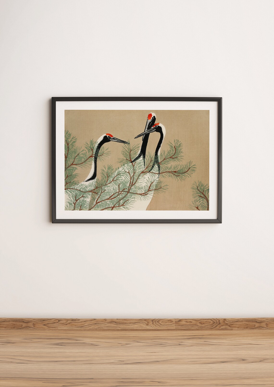 Japanese Red Crowned Cranes Pine Branch Woodblock Art Poster - Image 3