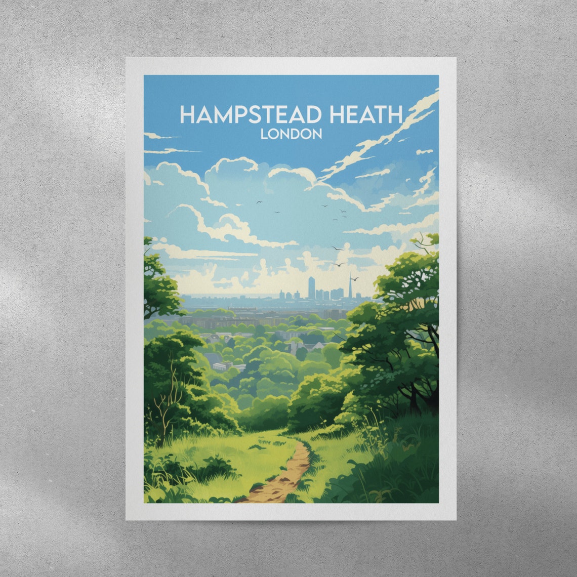 Hampstead Heath London Park Path Skyline Greenery Scene Poster - Image 3