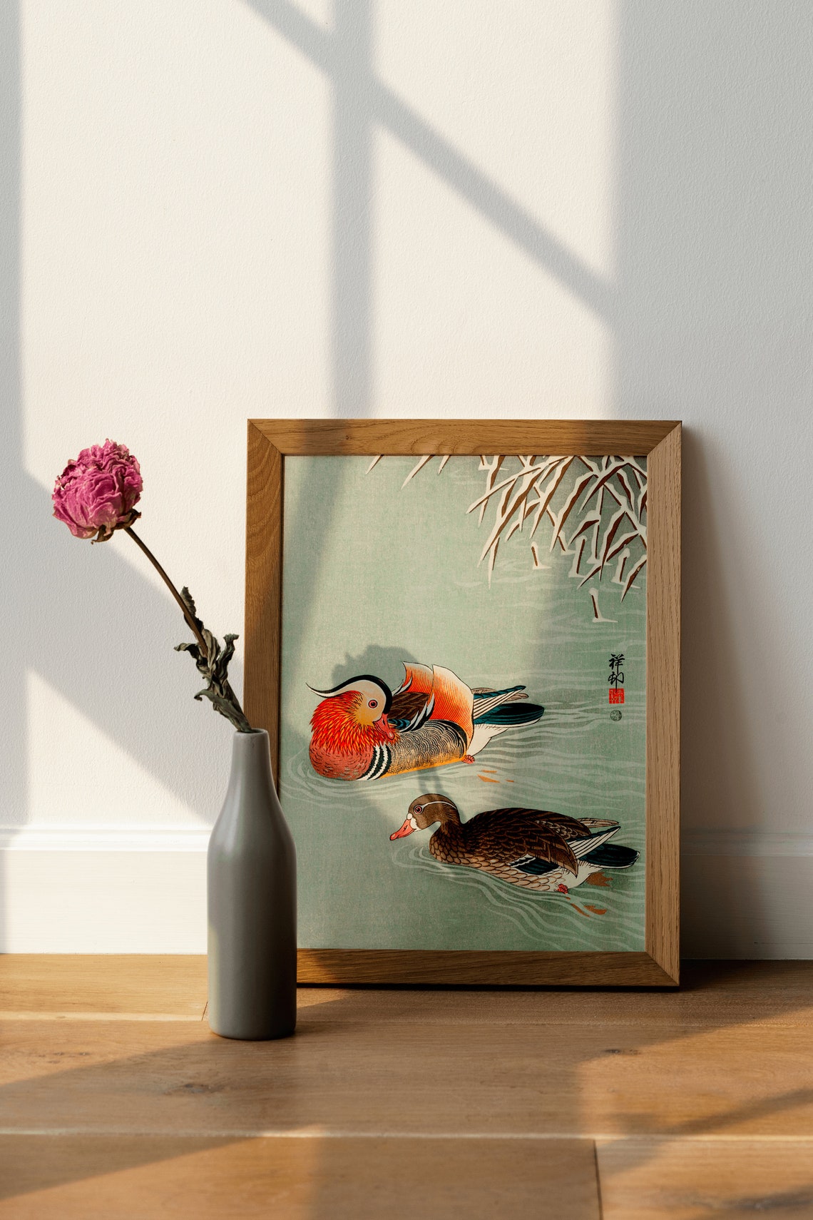 Ohara Koson Mandarin Duck Pair Japanese Woodblock Style Art Print - Image 3