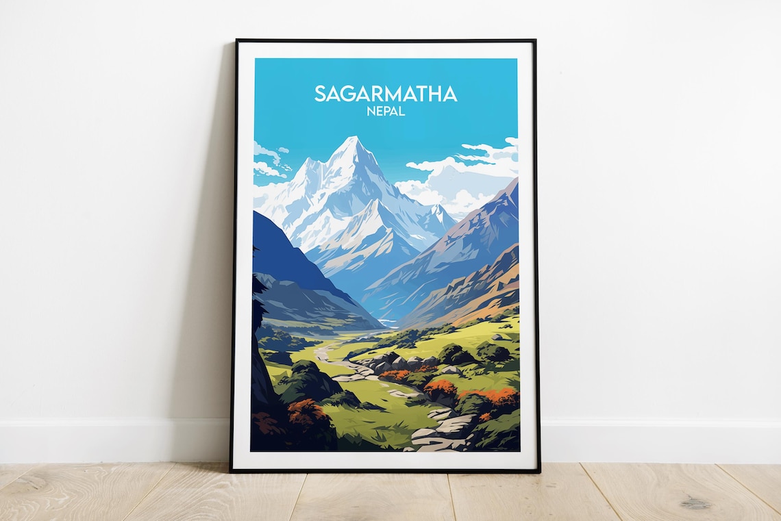 Sagarmatha Nepal Himalayan Peak Valley Adventure Travel Art Poster