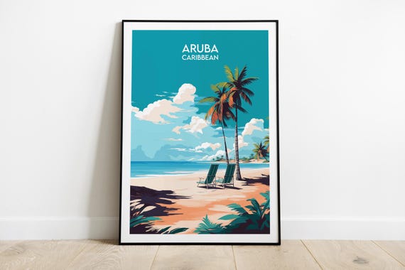 Aruba Travel Print Caribbean Poster Custom Personalised Wedding Birthday Gift