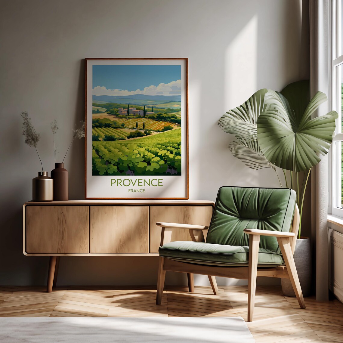 Provence France Vineyard Rows Cypress Hills Scenic Travel Wall Art - Image 2
