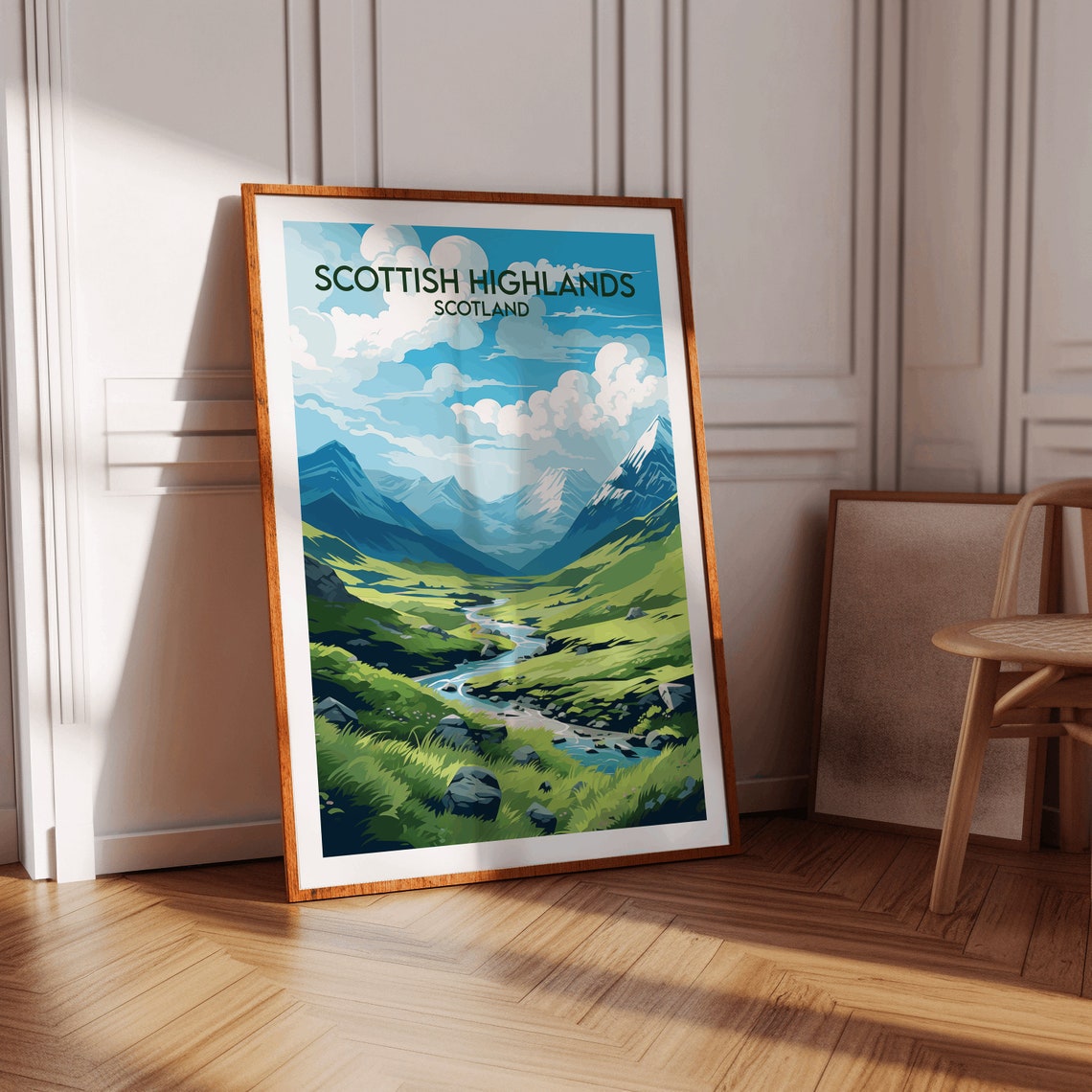 Scottish Highlands Scotland Green Glen Stream Peaks Travel Poster - Image 2