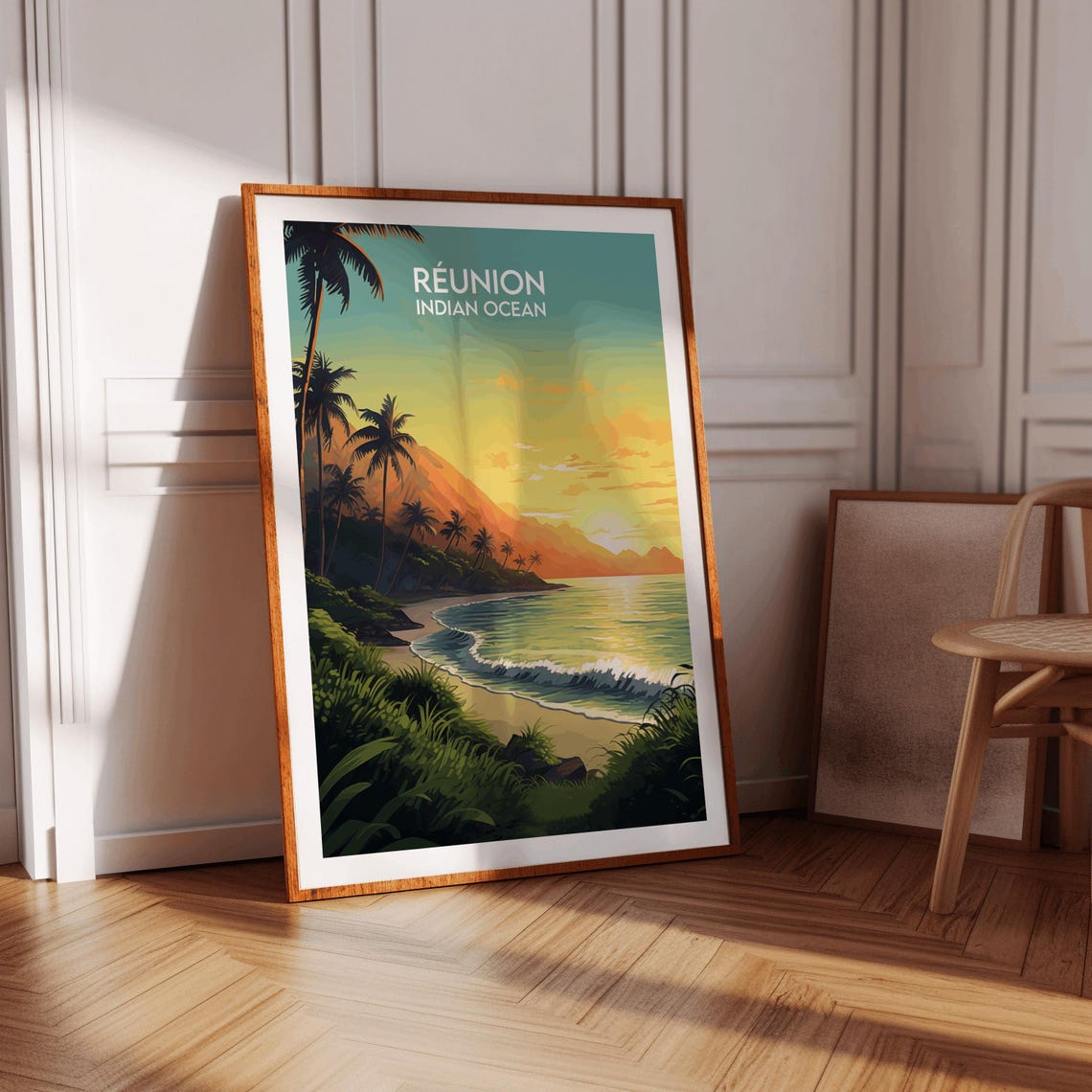 Reunion Indian Ocean Tropical Beach Palm Sunset Travel Poster - Image 3