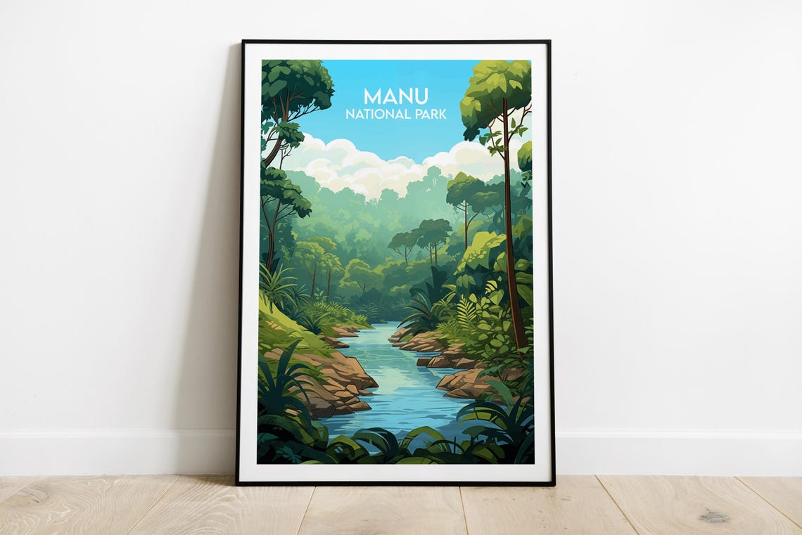 Manu National Park Peru Amazon Rainforest River Travel Poster Art