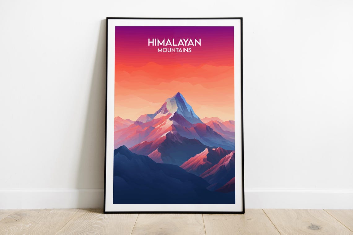 Himalayan Mountains Sunrise Pink Gradient Alpine Peak Travel Poster