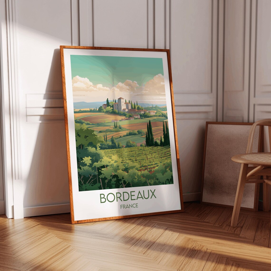 Bordeaux France Sunlit Chateau Cypress Hills Vintage Travel Poster - Image 3