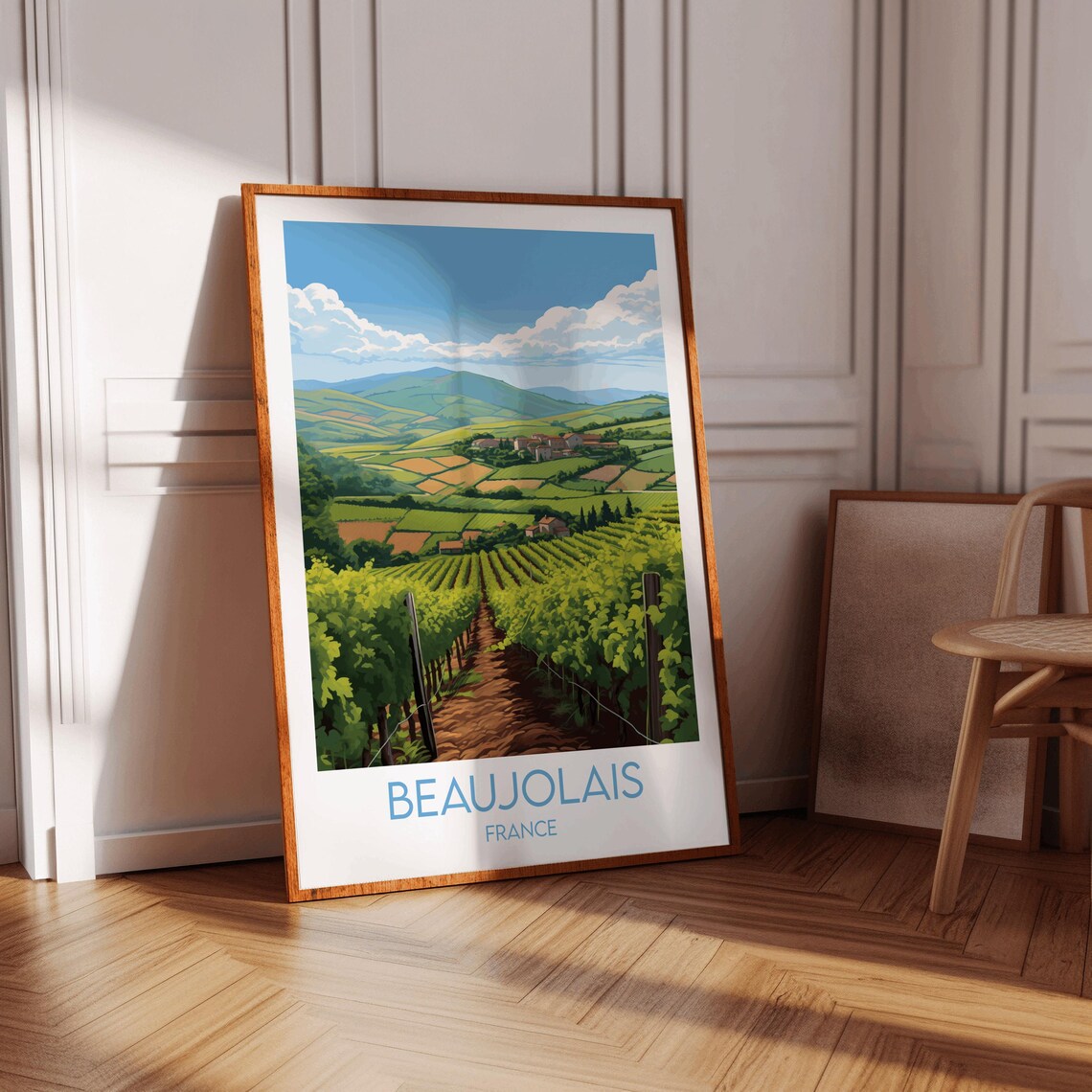 Beaujolais Vineyards France Green Hills Wine Region Travel Poster - Image 3