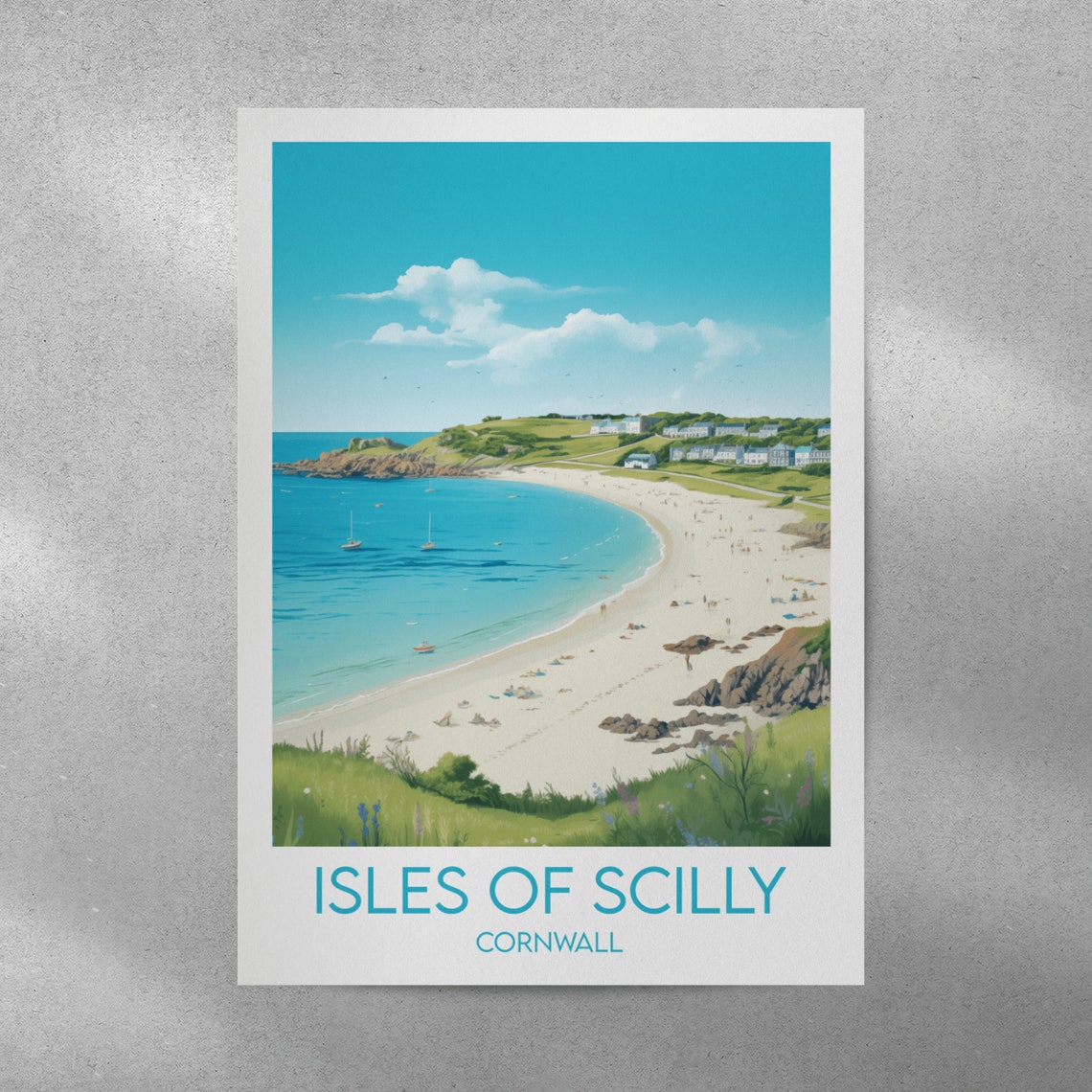 Isles Of Scilly Cornwall Beach Bay Illustrated Travel Poster - Image 3