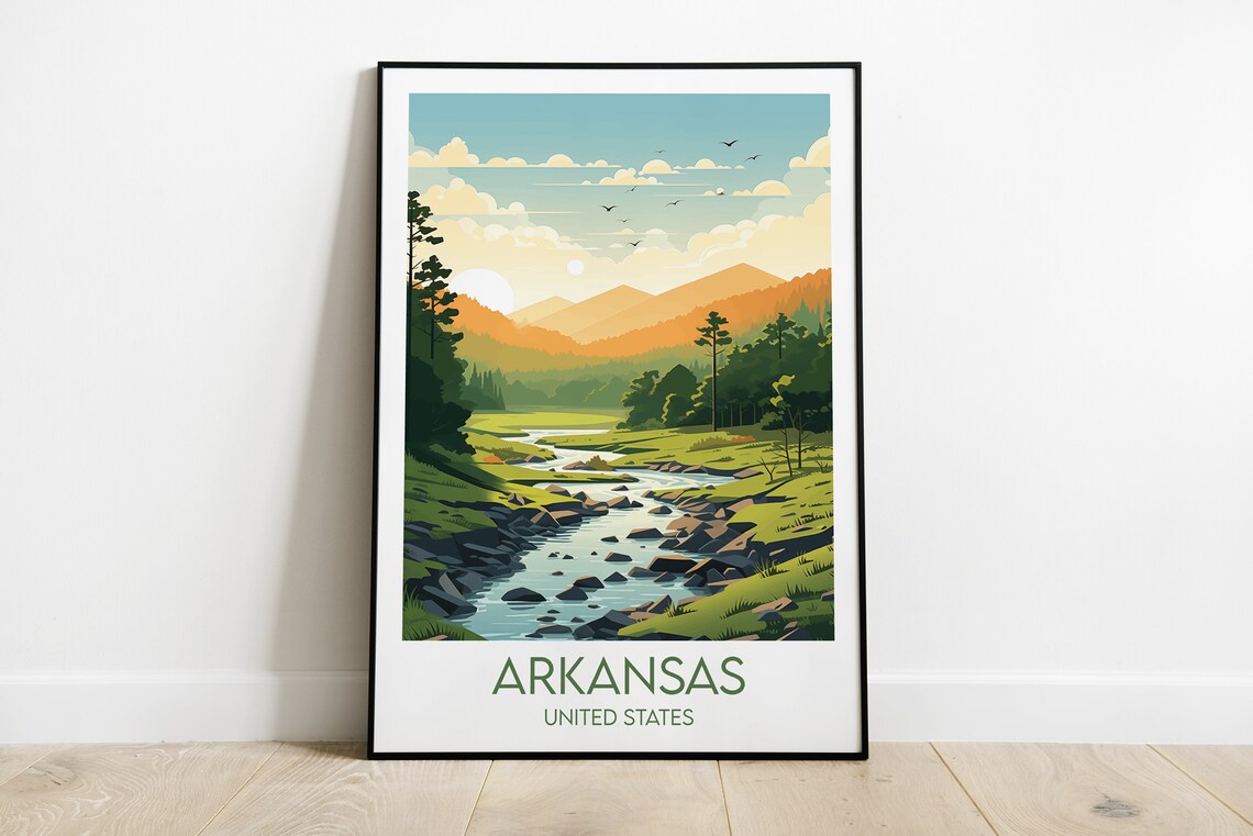 Arkansas United States Rocky Creek Mountain Meadow Scene Travel Poster