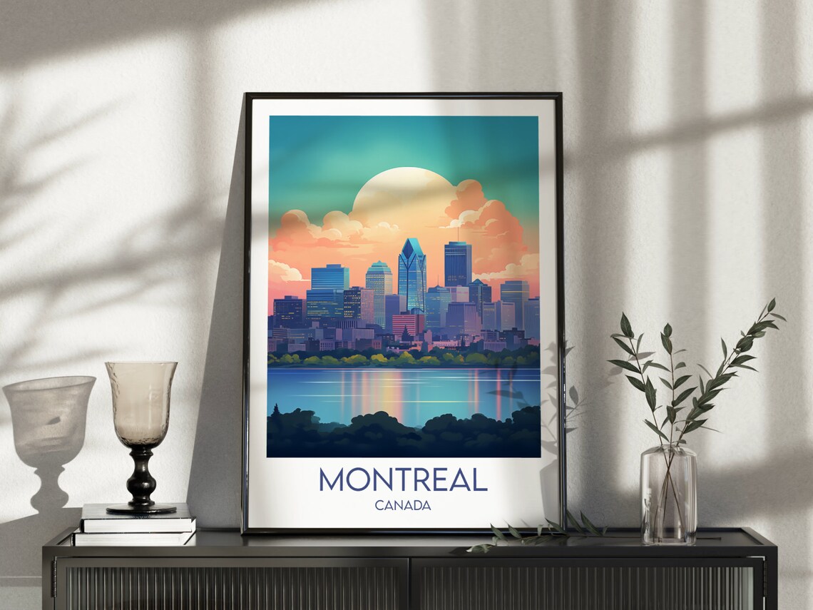 Montreal Canada Downtown Skyline Waterfront Sunset Travel Poster - Image 3