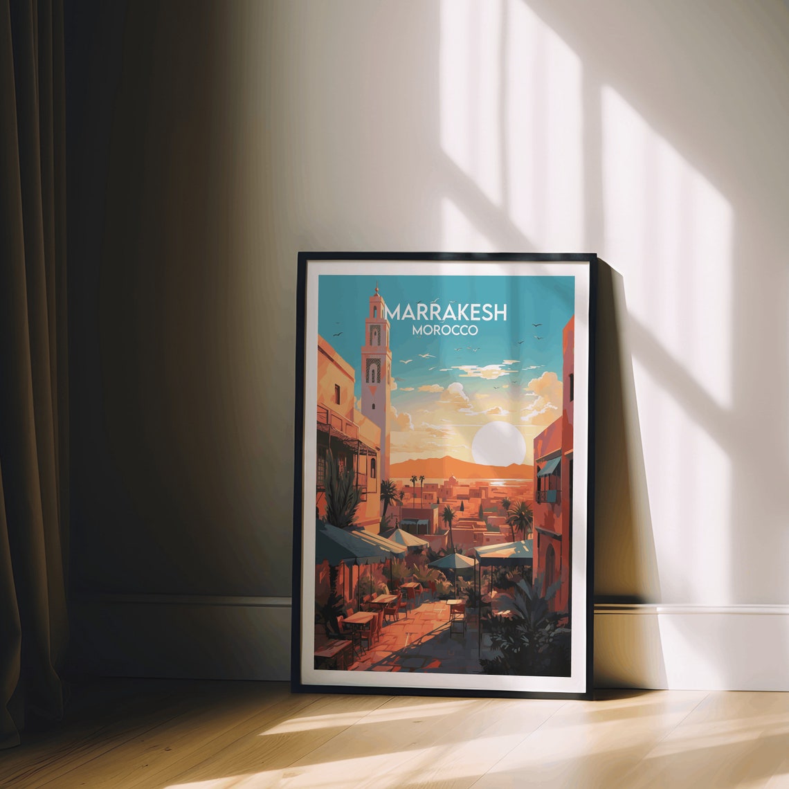 Marrakesh Morocco Sunset Medina Travel Illustration Art Poster - Image 2