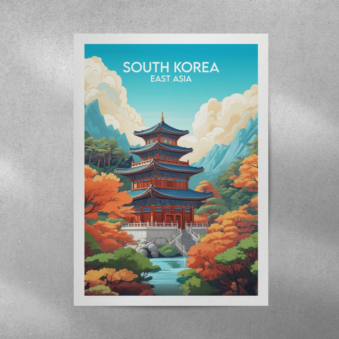 South Korea East Asia Temple Autumn Mountain Scenic Travel Poster - Image 4