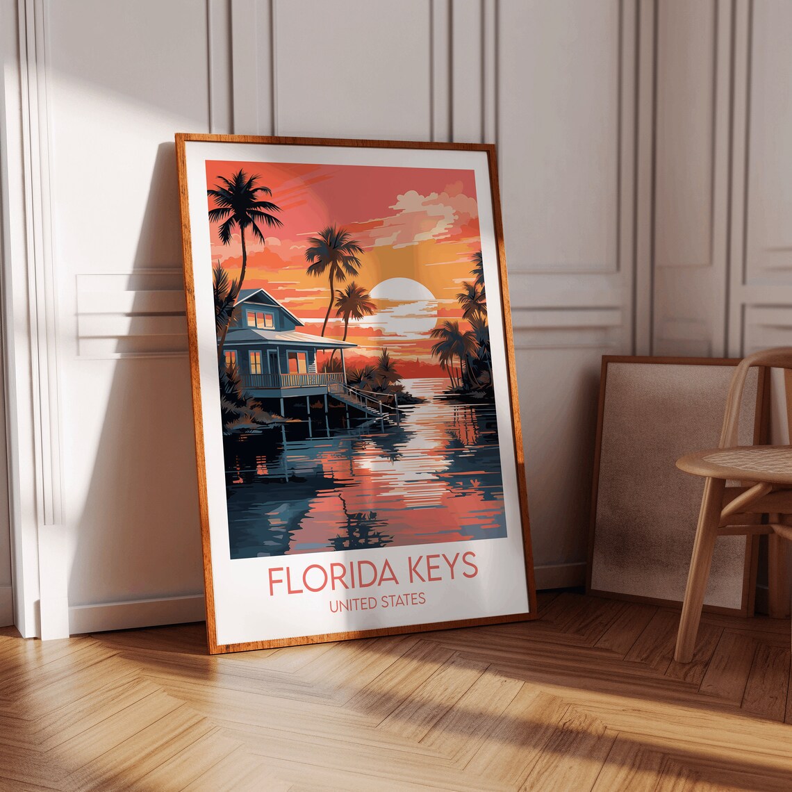 Florida Keys United States Vintage Sunset Beach House Travel Poster - Image 3