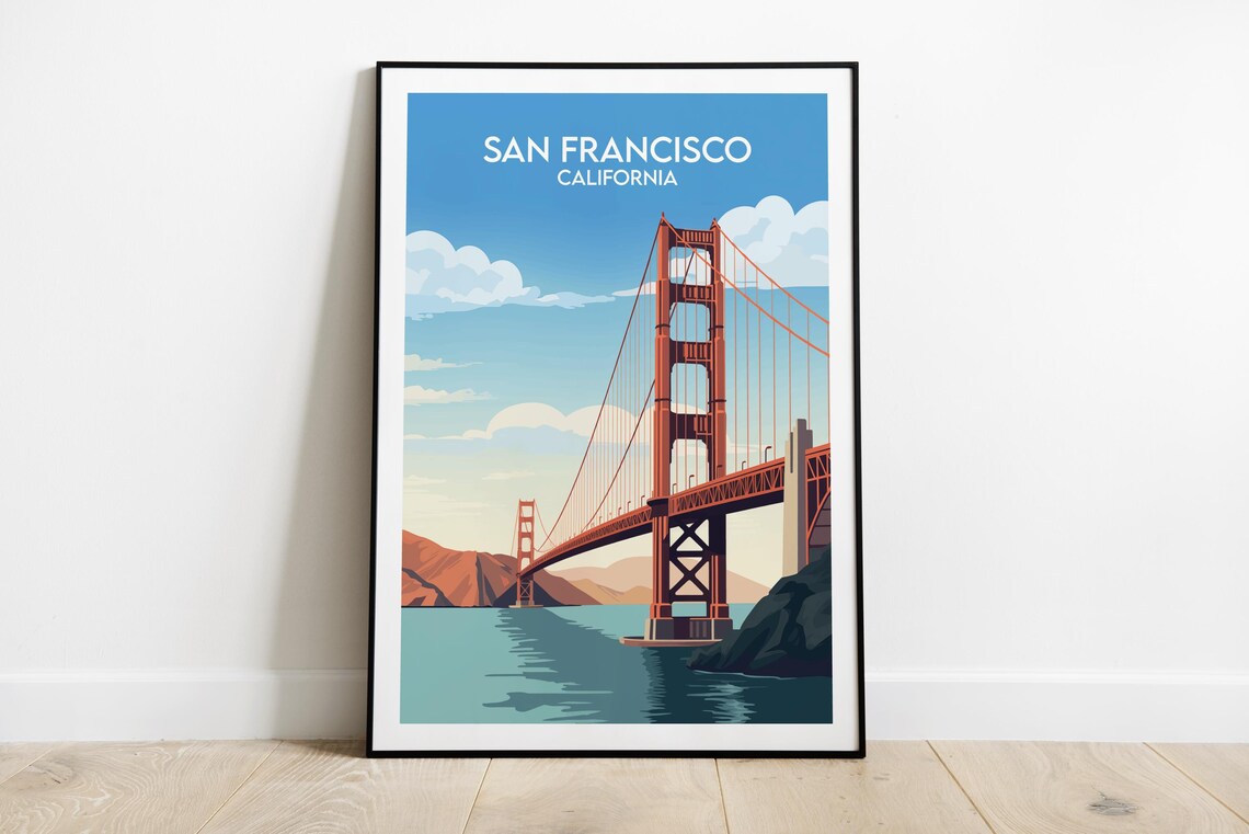 San Francisco California Golden Gate Bridge Retro Travel Poster