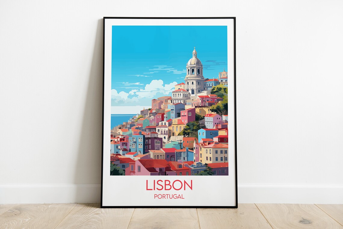 Lisbon Portugal Alfama Hillside National Pantheon Dome Travel Poster
