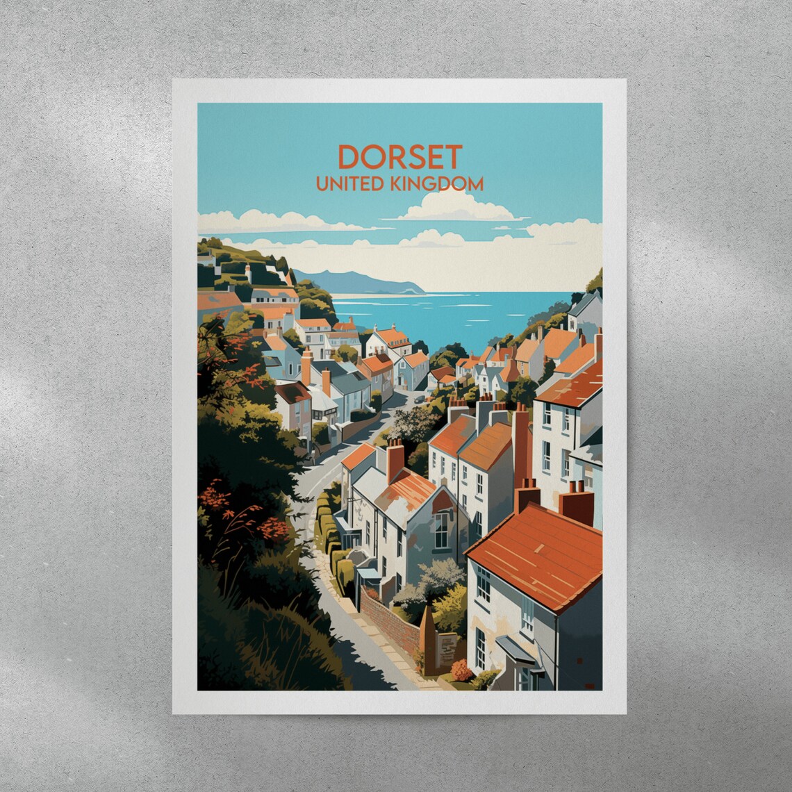 Dorset United Kingdom Coastal Village Red Roof Cottages Travel Poster - Image 3