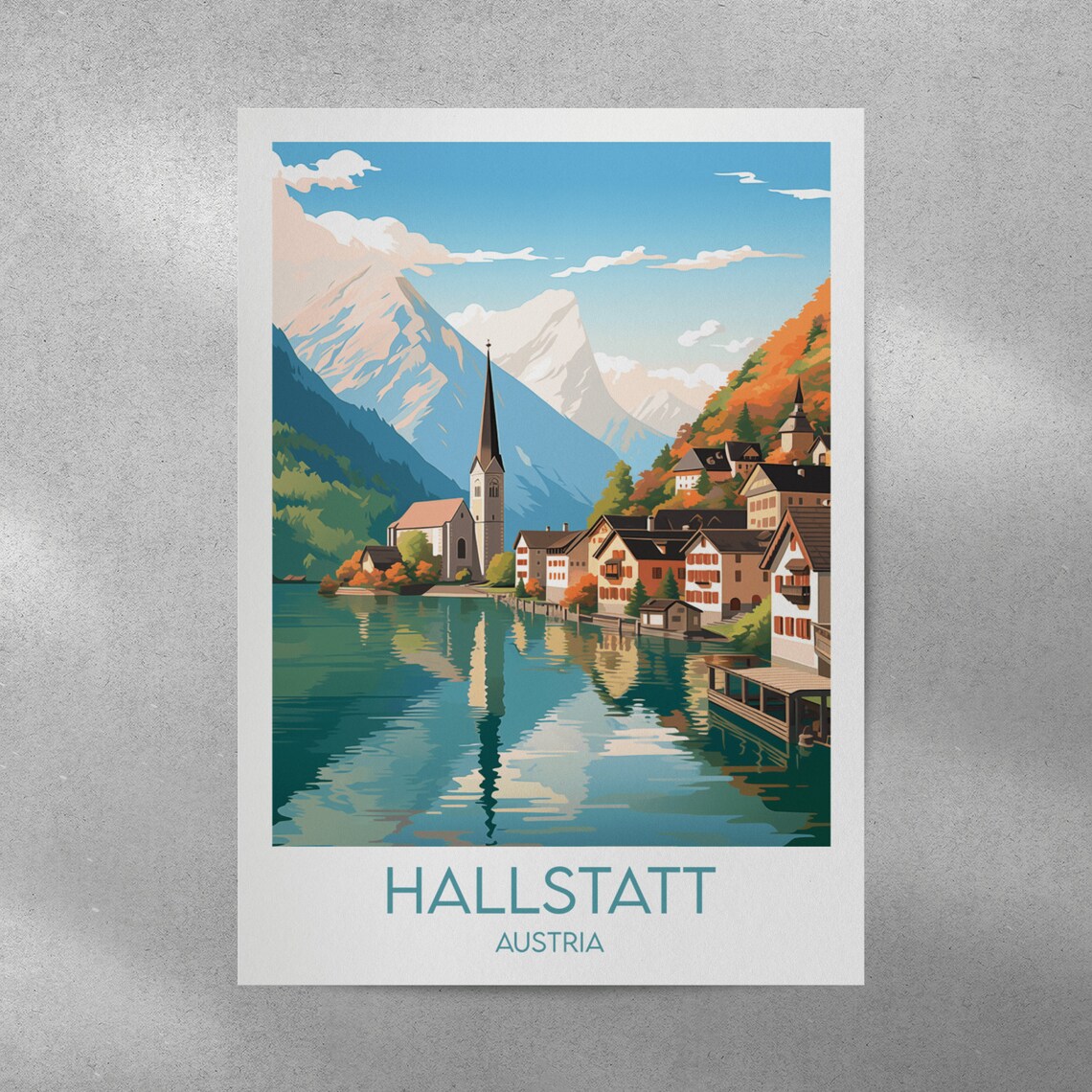 Hallstatt Austria Lakeside Village Church Spire Alpine Lake Poster - Image 3