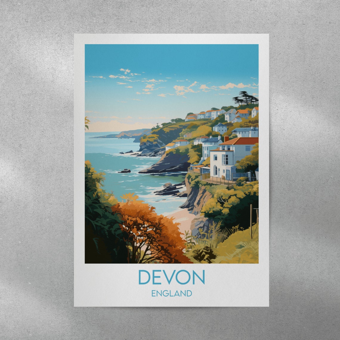 Devon England Coastal Village Rocky Shore Summer Travel Poster - Image 3