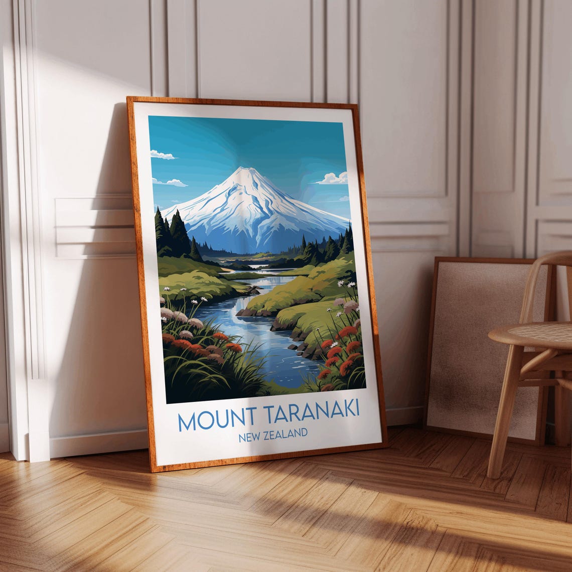 Mount Taranaki New Zealand Vintage Travel Style Snowy Volcano Poster - Image 3