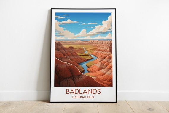 Badlands National Park River Valley Overlook Panoramic Travel Poster
