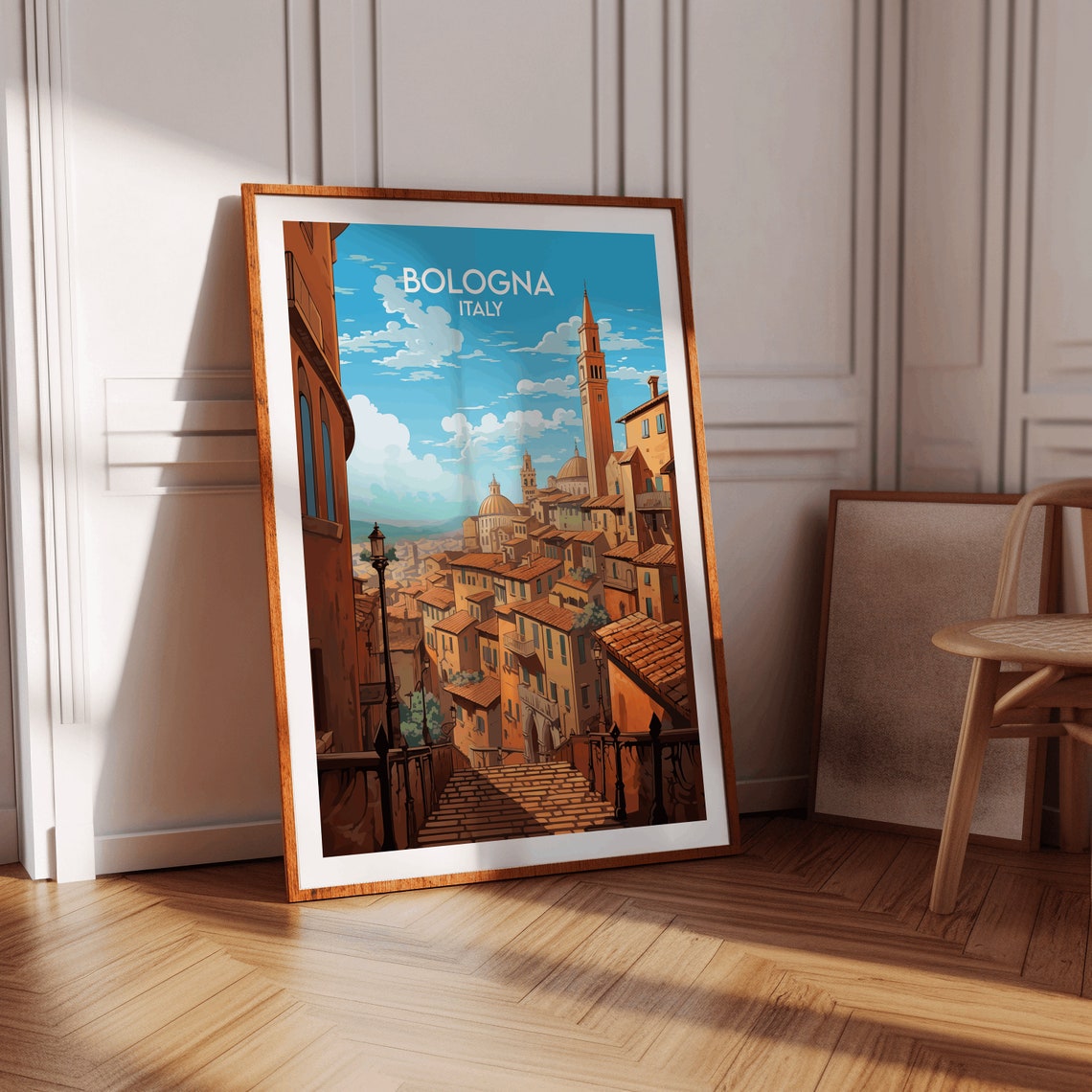 Bologna Italy Terracotta Rooftops Bell Tower Old City Travel Poster - Image 2