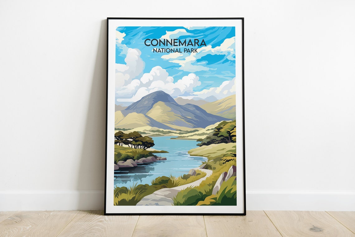 Connemara National Park Ireland Lake Valley Mountains Travel Poster