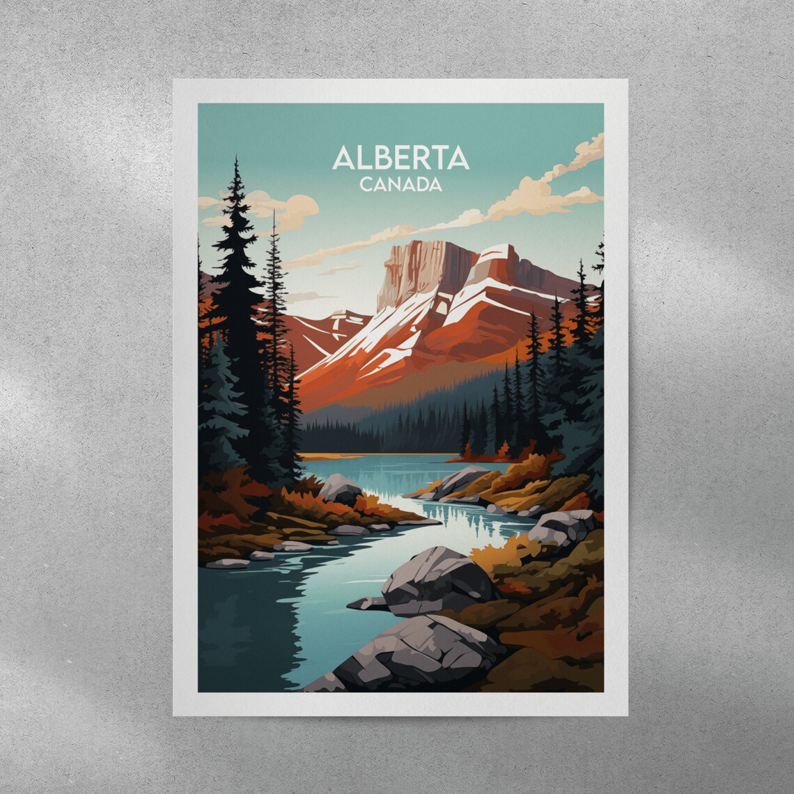 Alberta Canada Autumn Fall Mountain Lake Landscape Travel Poster - Image 3