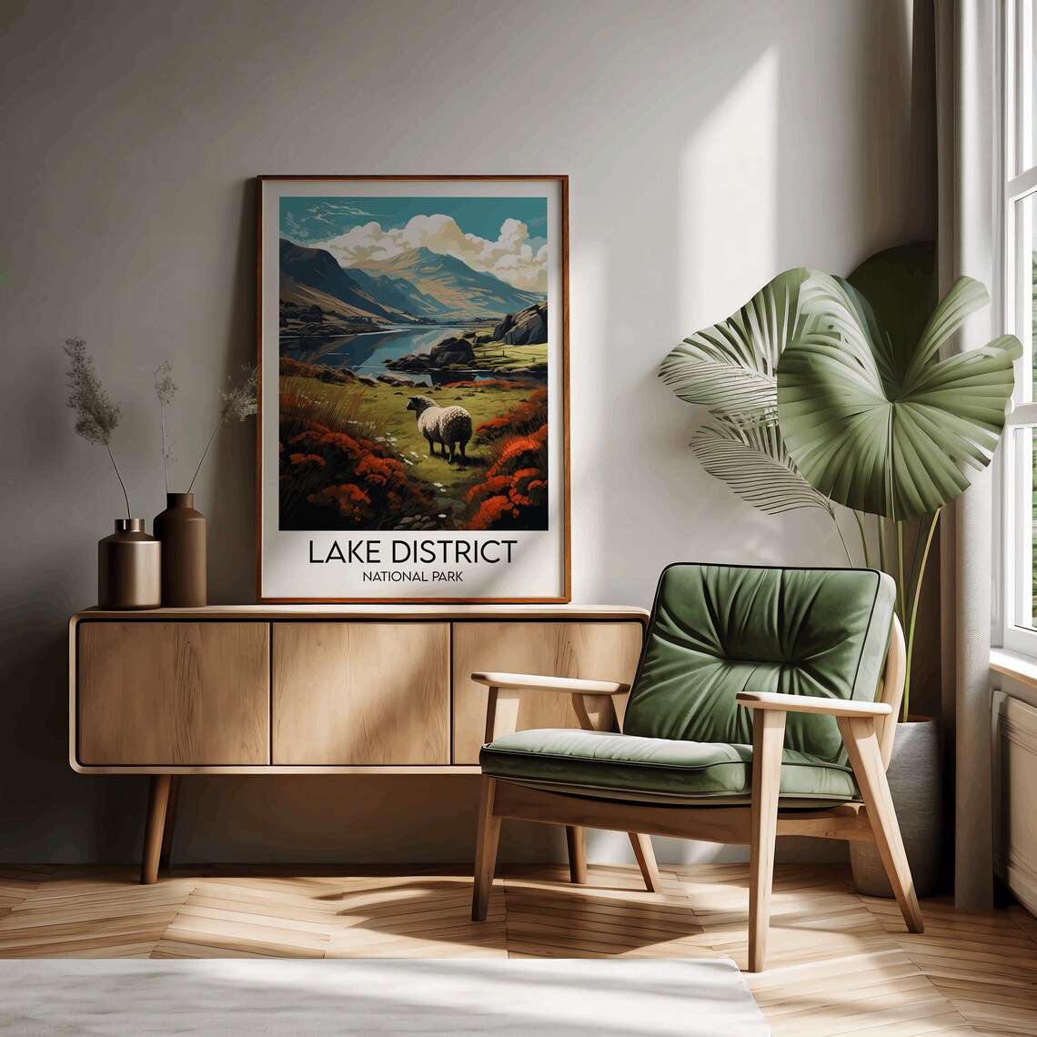 Lake District National Park Sheep Valley Lake Mountain England Travel Poster - Image 2