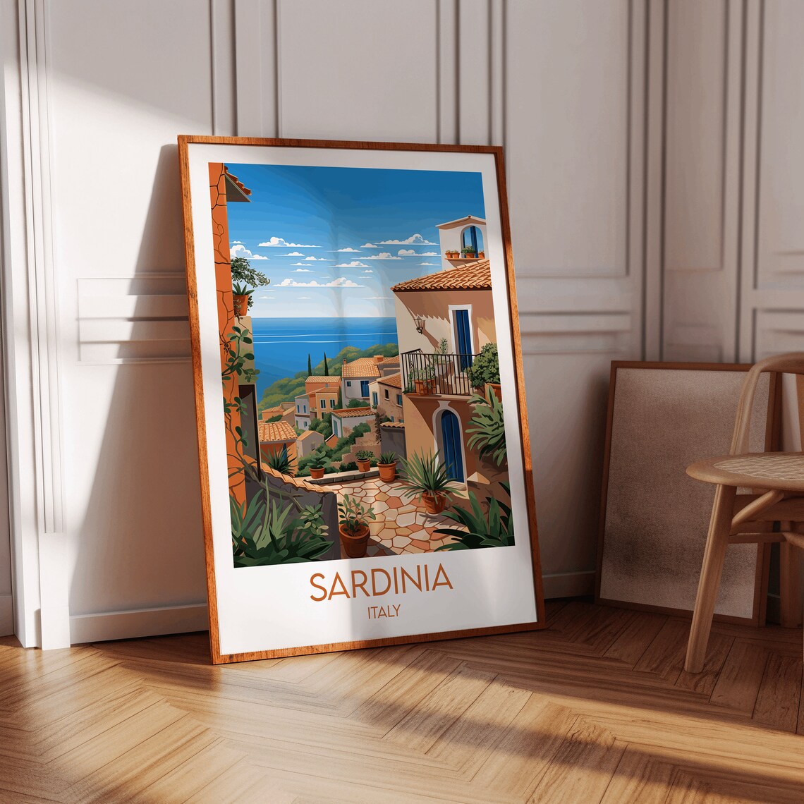 Sardinia Italy Village Balcony Over the Sea Travel Poster Art - Image 3