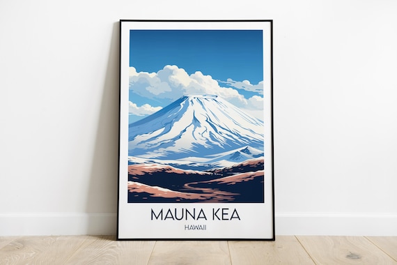 Mauna Kea Hawaii Snow Capped Volcano Retro Travel Poster Art
